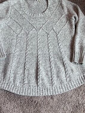 Soft Surroundings Cable Knit Sweater XL Gray Metallic Marled Pullover Wool Blend